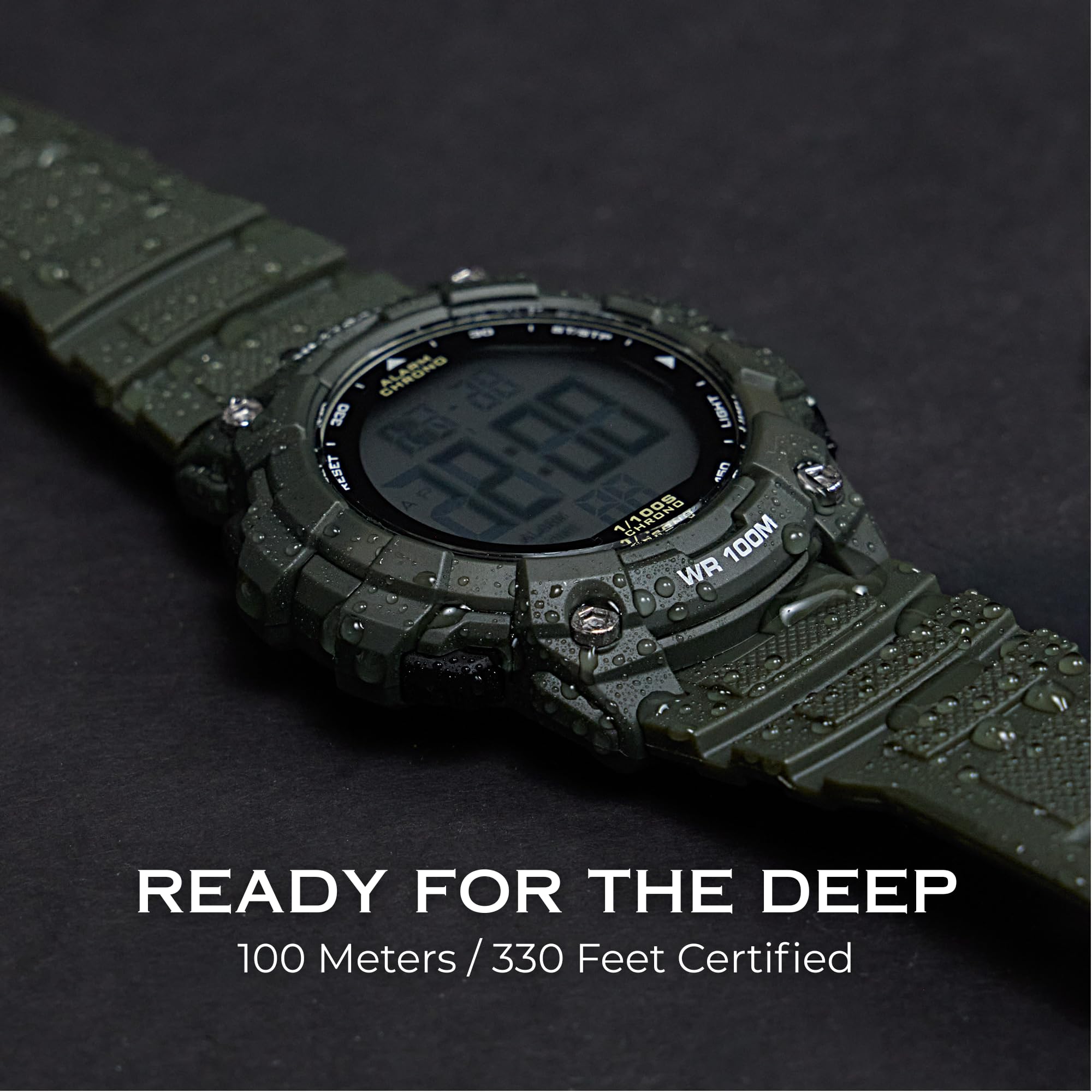 Miykon Orologio militare da uomo, grande display, tattico, costruito con resina antiurto, impermeabile fino a 100 m, orologio sportivo digitale, super illuminante, cronometro, sveglia, doppio fuso