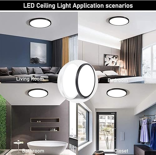 Miniatura 7 de Paquete de 8 lámparas de techo LED de montaje empotrado de 2800 lm, color negro, 24 W, delgado, blanco, 6000 K, delgado, redondo, plano, 9 pulgadas,