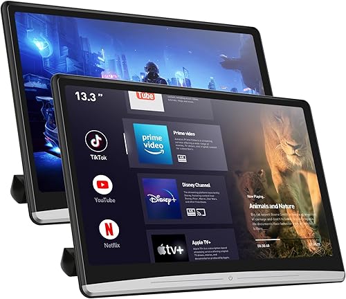 Monitor de reposacabezas Android de 13.3 pulgadas para asiento trasero, sistema de entretenimiento para automóvil, conexión inalámbrica, enlace de