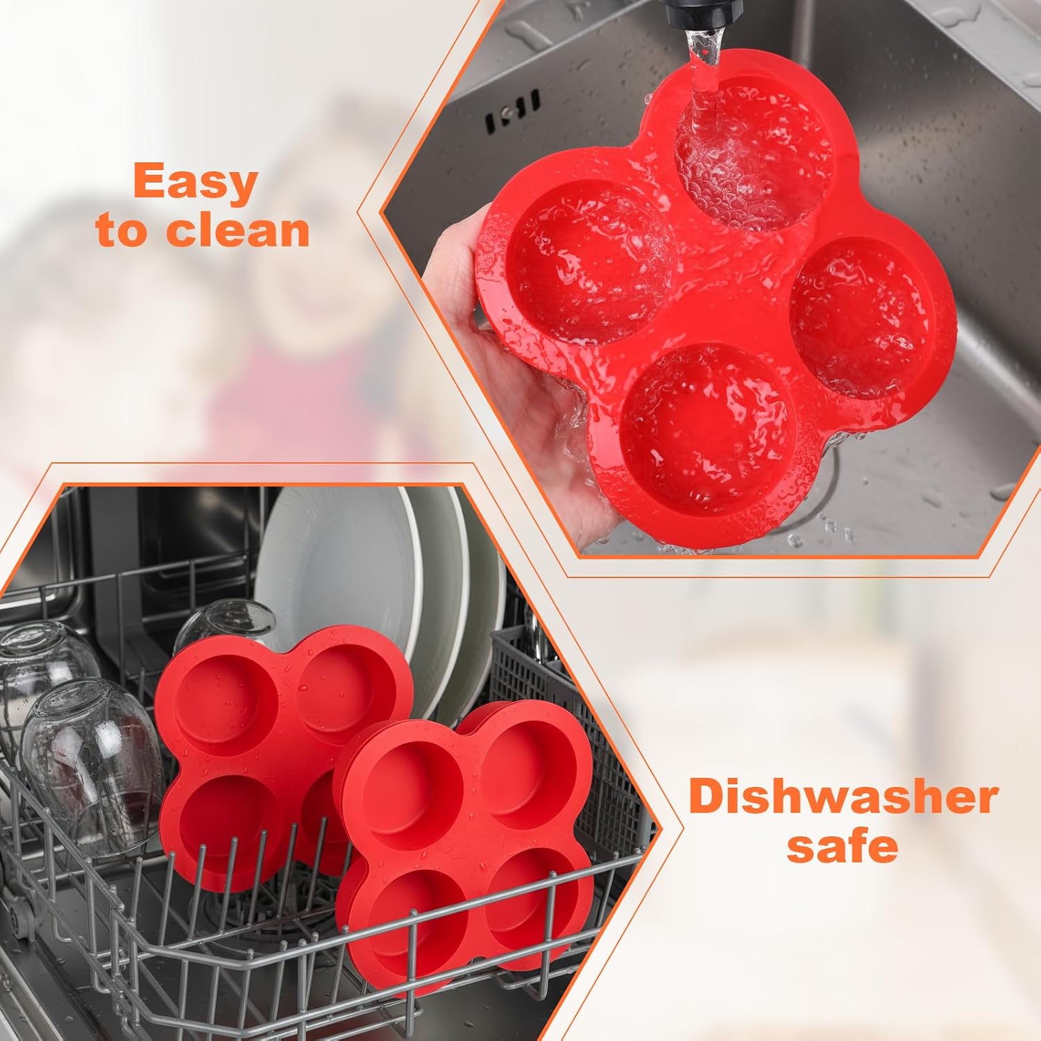 Telooco 2 Pack Silicone Egg Bite Molds, 4-Cups Air Fryer Egg Bite Mold Food Grade Non-Stick Silicone Muffin Pan for Baking Mini Muffins Eggs Bites Tart Mini Cupcake Quiche