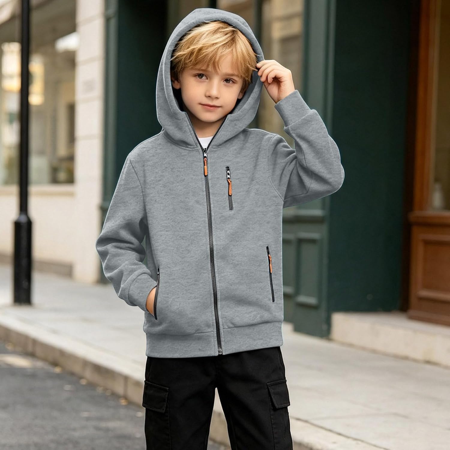 Boys Full Zip Up Fleece Hoodie Winter Pocket Sweatshirt
