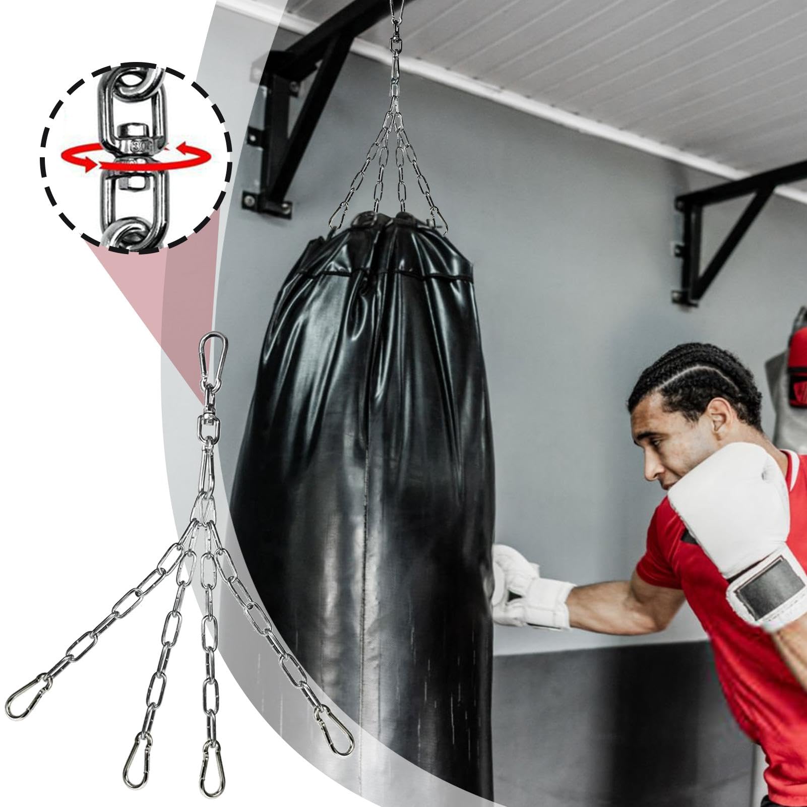 Catene da Boxe per Sacco da Boxe, Gancio per Catena per carichi Pesanti,Catena con Gancio di Collegamento | Supporta Gancio per Sacco da Boxe da 154 libbre, Catene Metalliche con Ganci, Rotazione 36