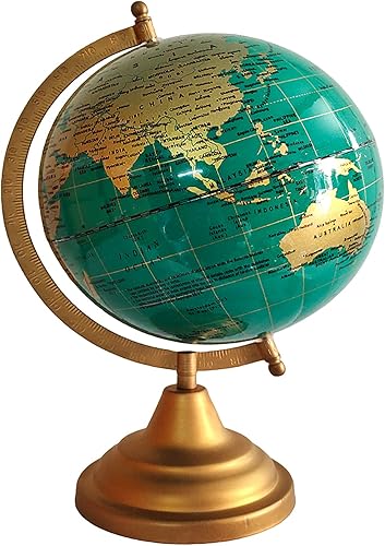 GEOKRAFT Globo giratorio decorativo de alta calidad con arco y base de metal, globo del mundo, decoración del hogar, oficina (8 pulgadas, verde)