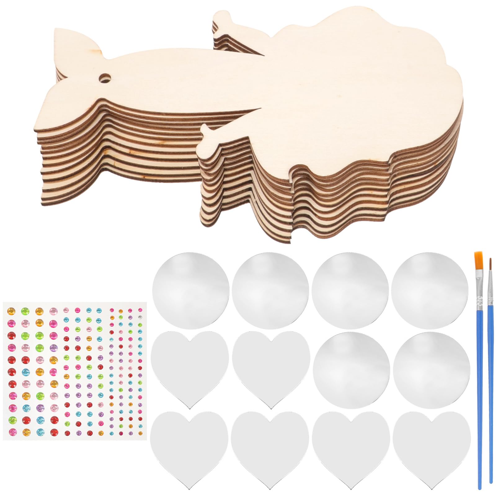 DOITOOL 5 Set Specchio da Trucco Legno per Sirena per Diy Specchio Portatile Non Dipinto per Attività Creative per Ragazze e Teenager