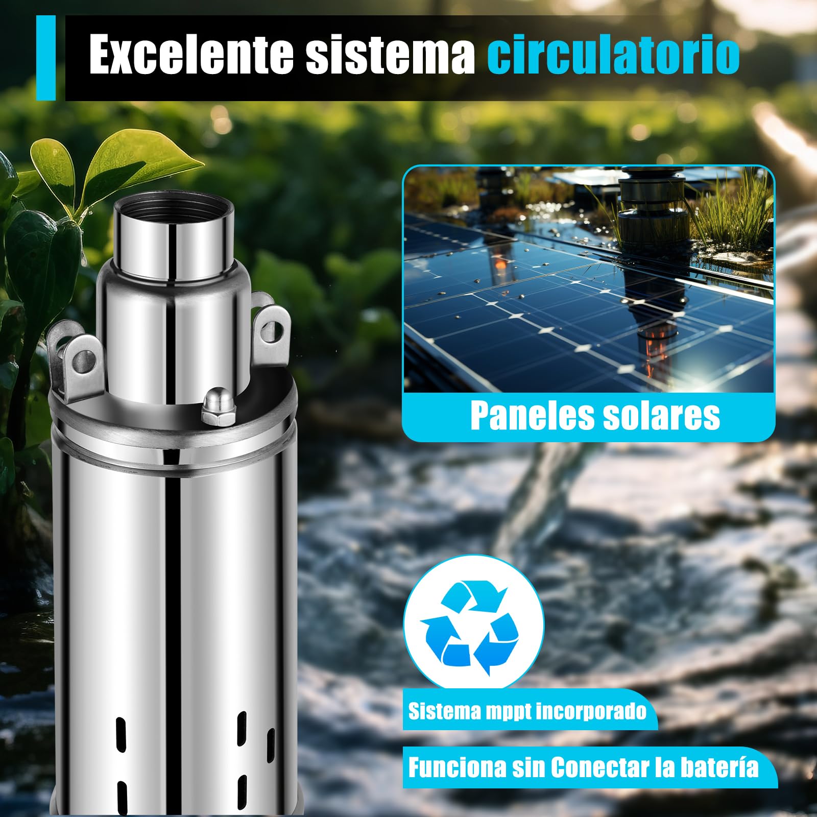Pompa dell'acqua a energia solare, pompa sommersa per pozzi profondi, 12 V, 24 V, 48 V, pompa per pozzi ad immersione per industria, irrigazione, uso domestico (24 V, 370 W)