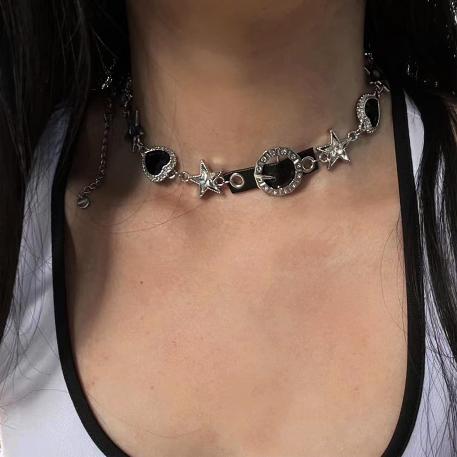 Vintage Necklace Punk Star Choker Necklace for Women Black Necklace Chain Necklace Dainty Necklace Y2K Jewelry Aesthetic Chain Necklaces Gothic Emo Jewelry for Women Bar Party Jewelry - Image 4