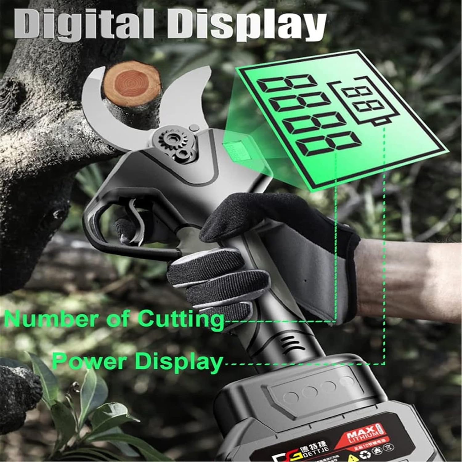 Cordless Electric Pruning Shears with Extension Pole - 45mm Cut, Includes 2 Batteries - Extendable Tree Pruning Tool