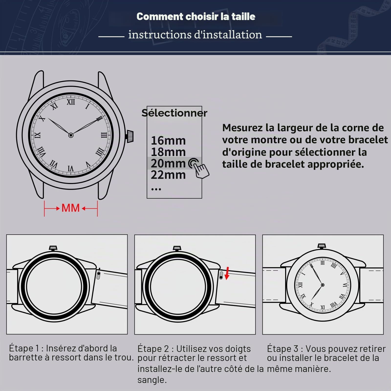 BINLUN Bracelet en Cuir Gaufrage Crocodile Véritable Bracelet Montre de Motif Alligator pour Homme Femme Classic Chic Boucle Deployante à Libération Rapide