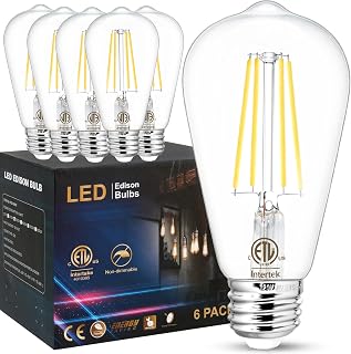 Sailstar E26 LED Bulb 60 Watt Equivalent, LED Edison Bulbs 800LM, 4000K Natural Daylight, 120V CRI85+ 6W Clear Vintage Light Bulbs for Bathroom Vanity, Dining Living Room, Non-dimmable, 6 Pack
