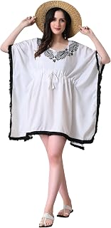 FORENOON Glitz Chikankari Cotton Kaftan for Women, Hand Embroidered Kaftan with Drawstring Waist for Finished Fit, Breatha... Price In India