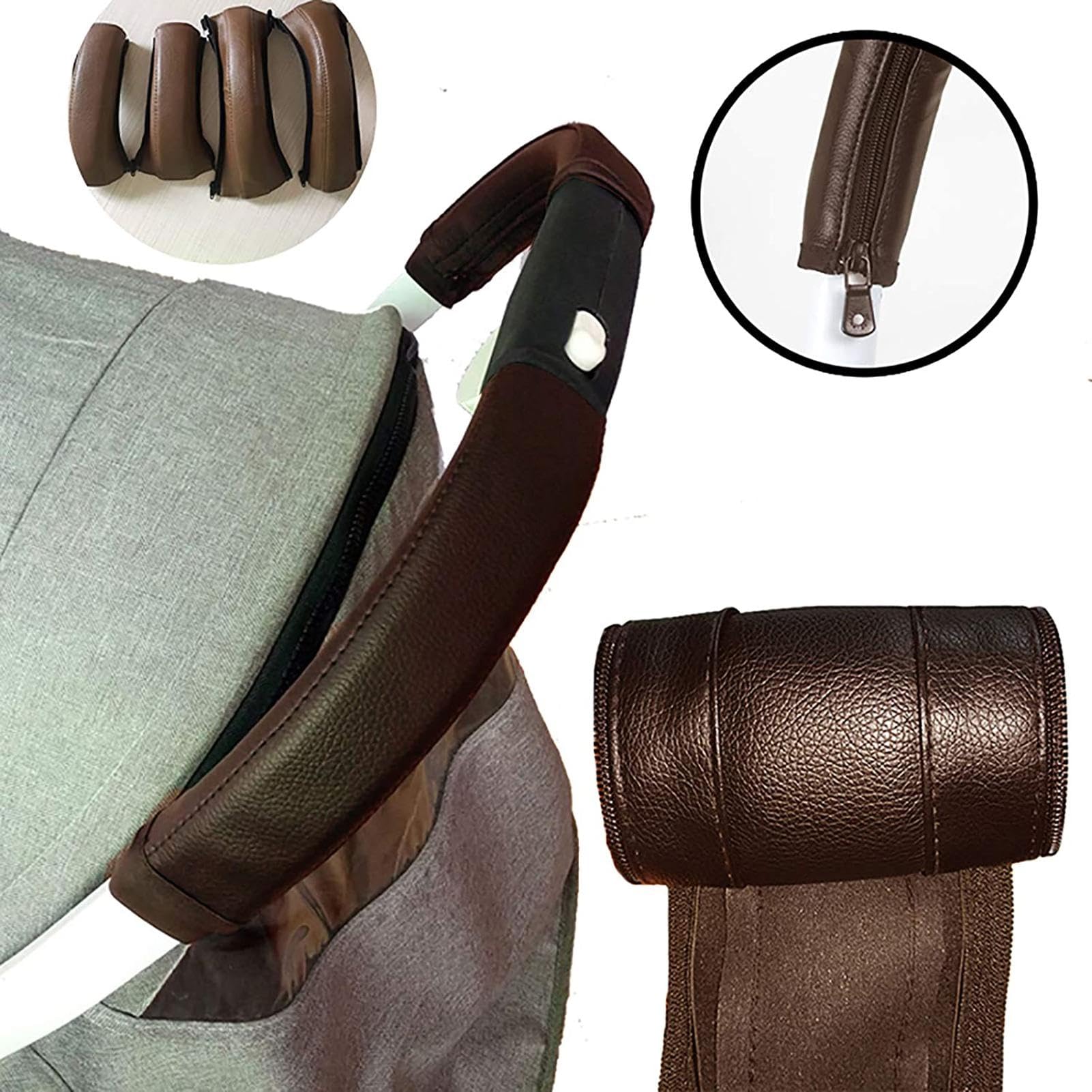 Kinderwagen Griff Abdeckung PU Leder Reißverschluss Staubdicht Schutzhüllen Armlehne Lederbezug Griffschutz Braun