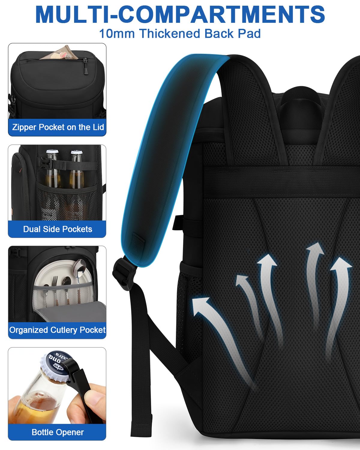 Pritent Mochila térmica para hombres y mujeres, mochila impermeable aislada, a prueba de fugas, mochila ligera para almuerzo, camping, playa, viajes, picnic