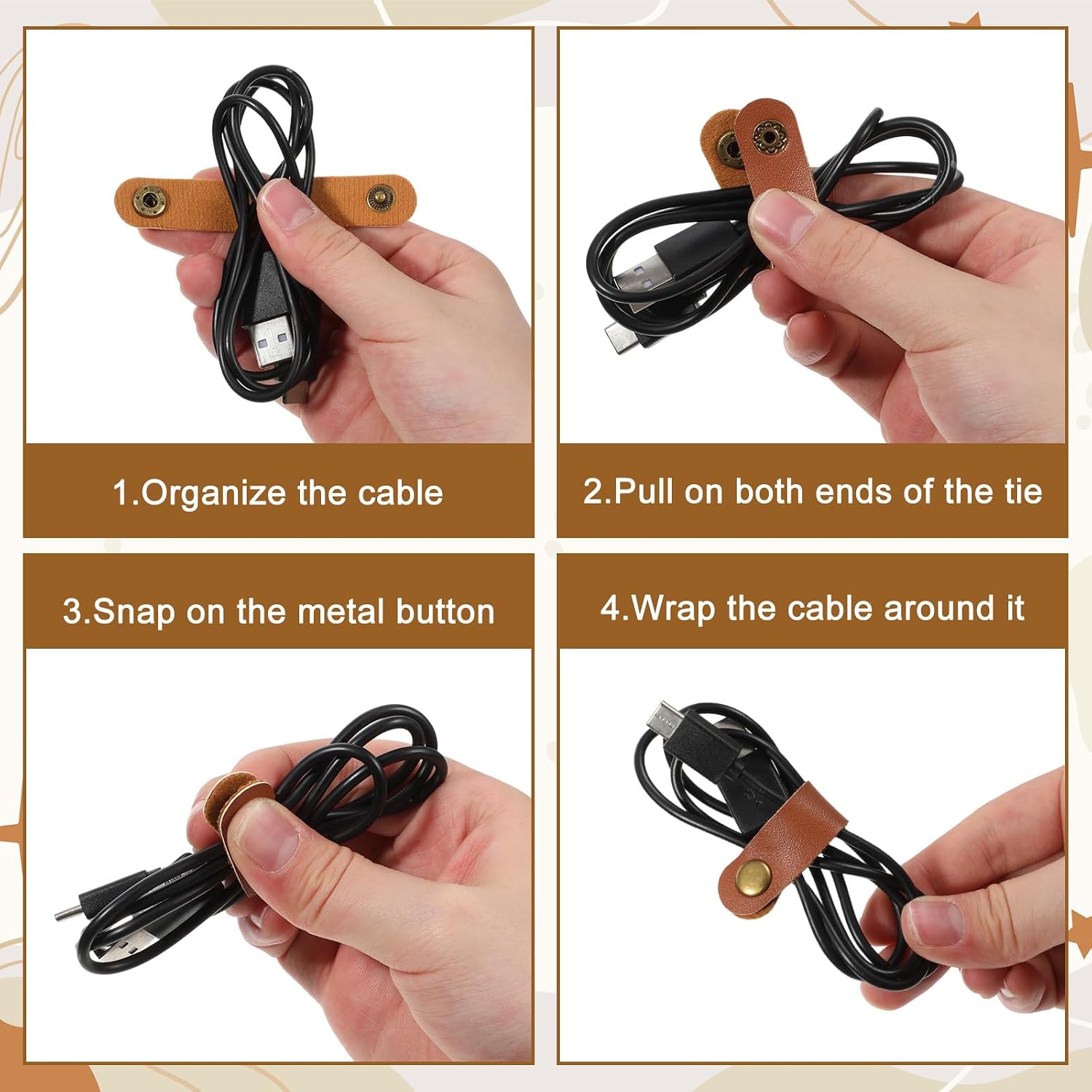 20 Pcs Phone Cord Holder Phone Cord Organizer Charger Holders for Cords Leather Portable Snap Cable Strap Multiple Colors Leather Cable Straps Reusable Cables Clips for Charging Power Cordss image 4