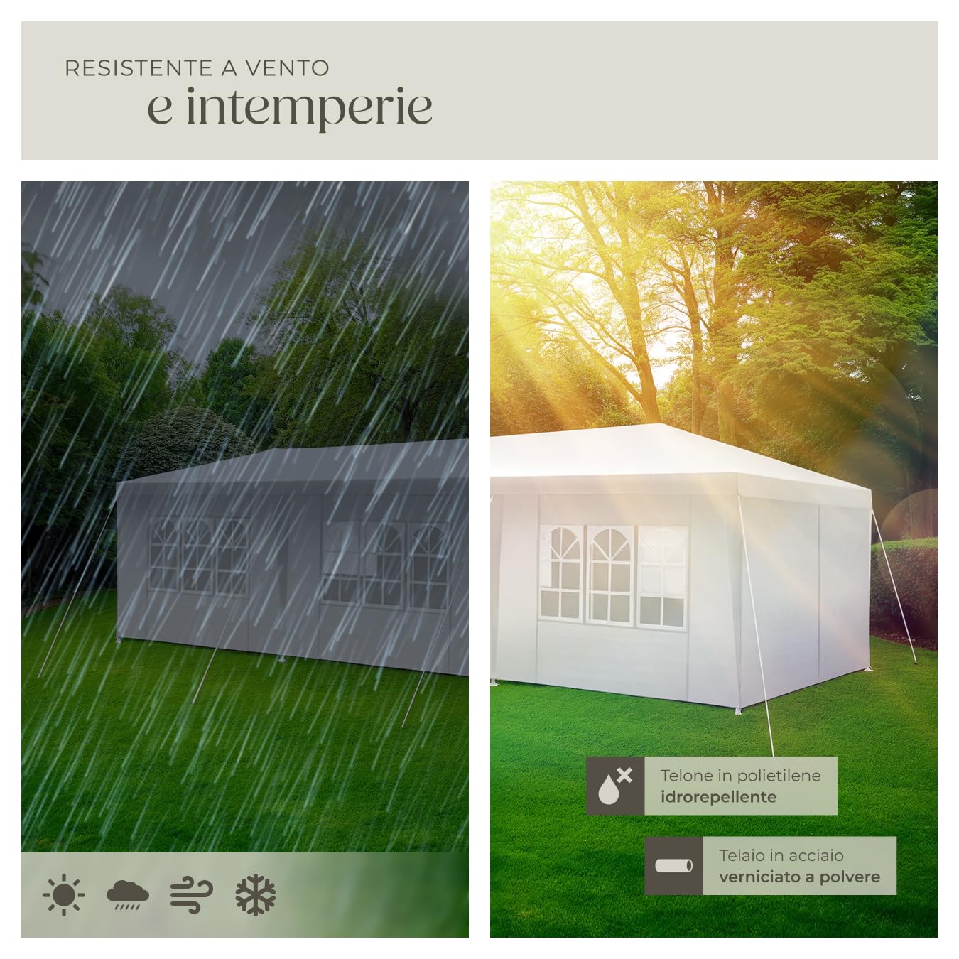 tectake® Gazebo Esterno Resistente 9x3 m, Impermeabile, con 8 Pareti Laterali Rimovibili, Protezione UV, Telaio in Acciaio, Tendone per Feste, Matrimoni, Campeggio, Gazebi Terrazzo Esterno - Bianco