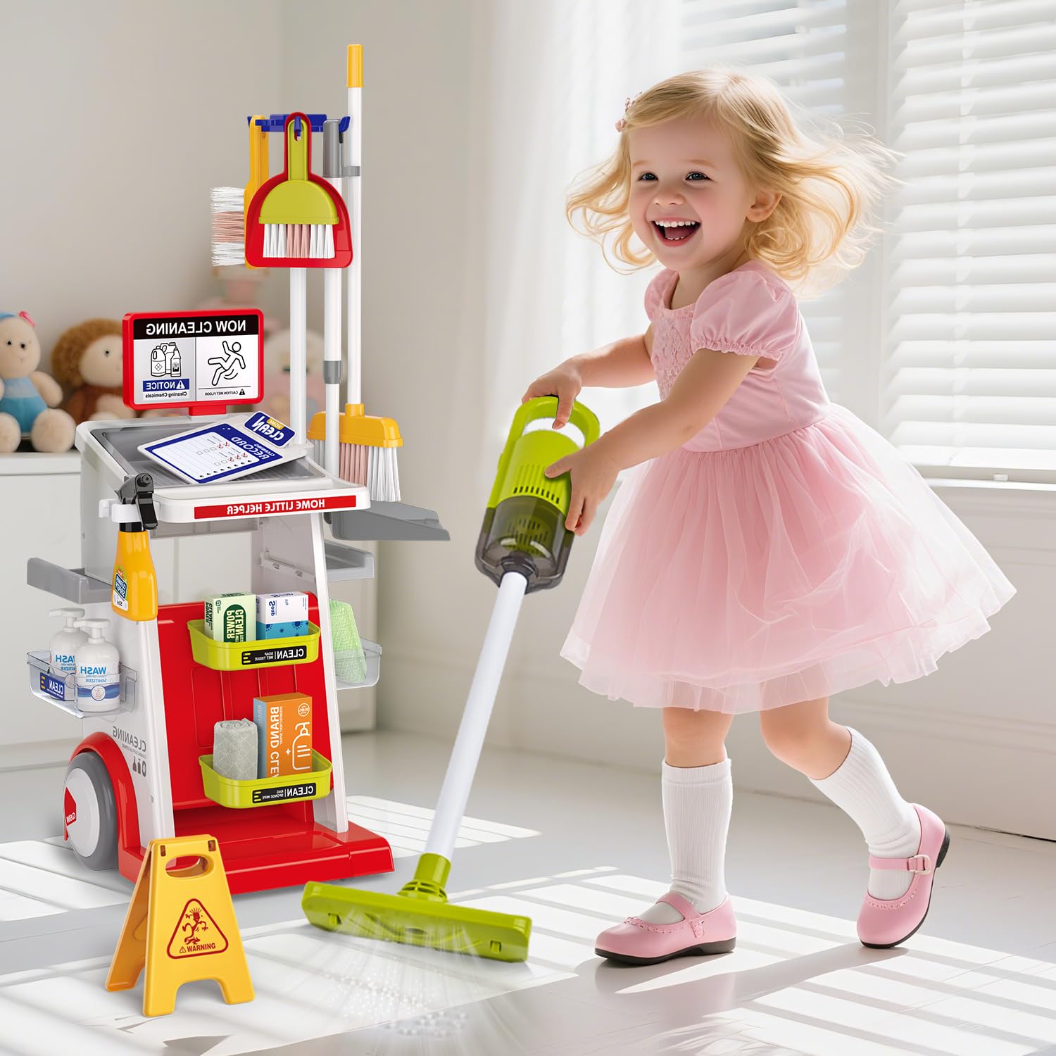 Ensemble de Jeu d'Imitation à Pousser et Tirer pour Enfant, Jouet Aspirateur, Nettoyage de l'Enfant, Ensemble de Jeu d'Imitation à Pousser et Tirer pour Bébé et Enfants