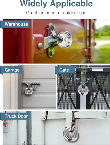 Miniatura 7 de Puroma candado de combinación de 4 dígitos para exteriores, resistente al agua, candado con llave, candado de disco de acero inoxidable con grillete