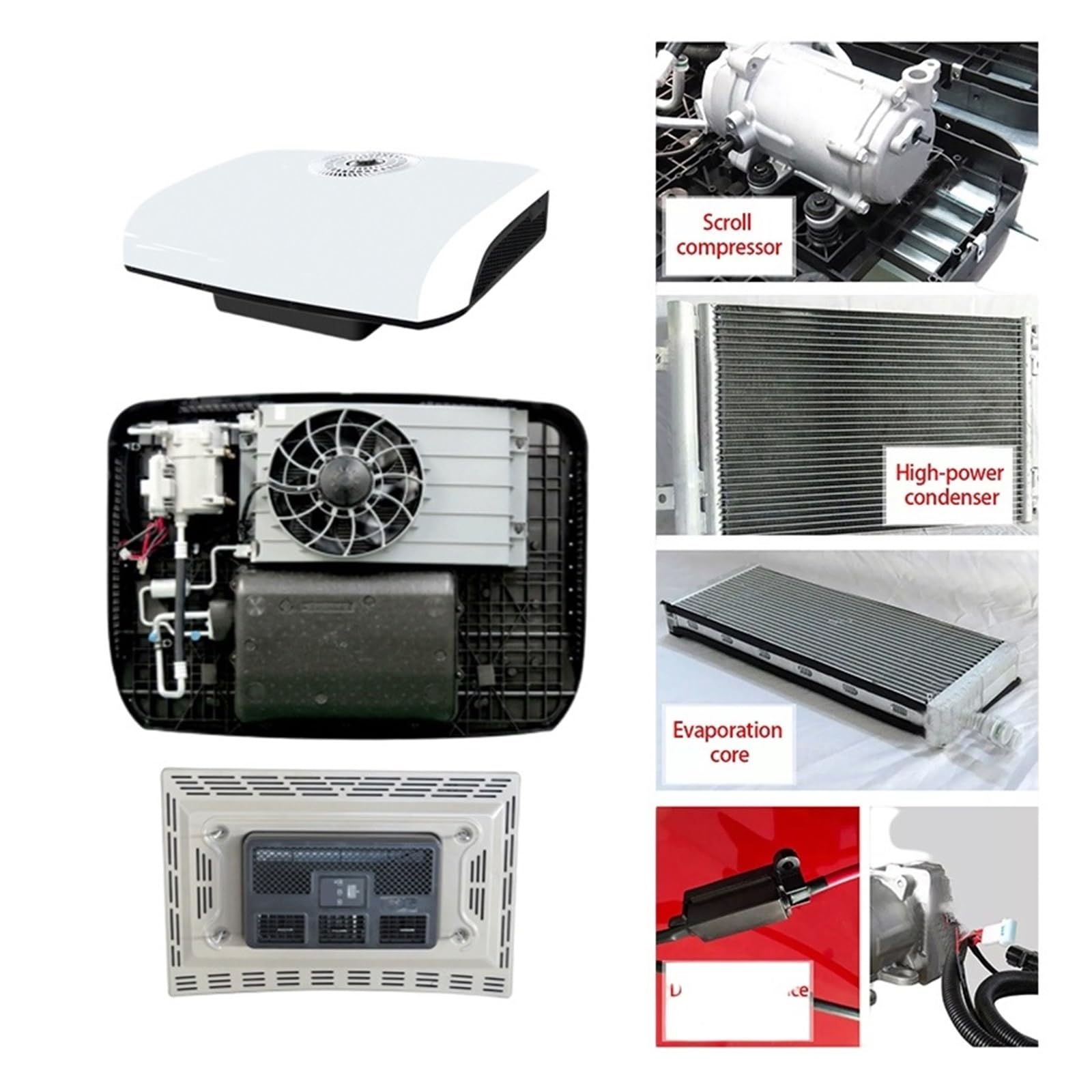Refroidissement Rapide Alimentation pour Camion Lourd Turbo Inverter Compresseur Voiture électrique Climatiseur 12 V 2 KW Refroidissement Rapide Fonctionnement Fluide (Blanc DC24 V)