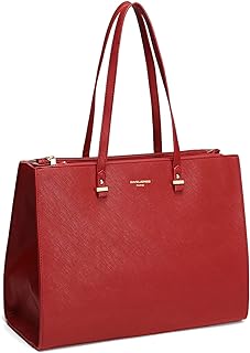 Bolso de Mano Trabajo Mujer - Shopper Tote Bag PU Piel - Grande Bolso Bandolera Hombro Cuero Asa Larga - Maletines A4 Diario Vida Mensajero Oficina Escuela Gran Tamaño - Rojo