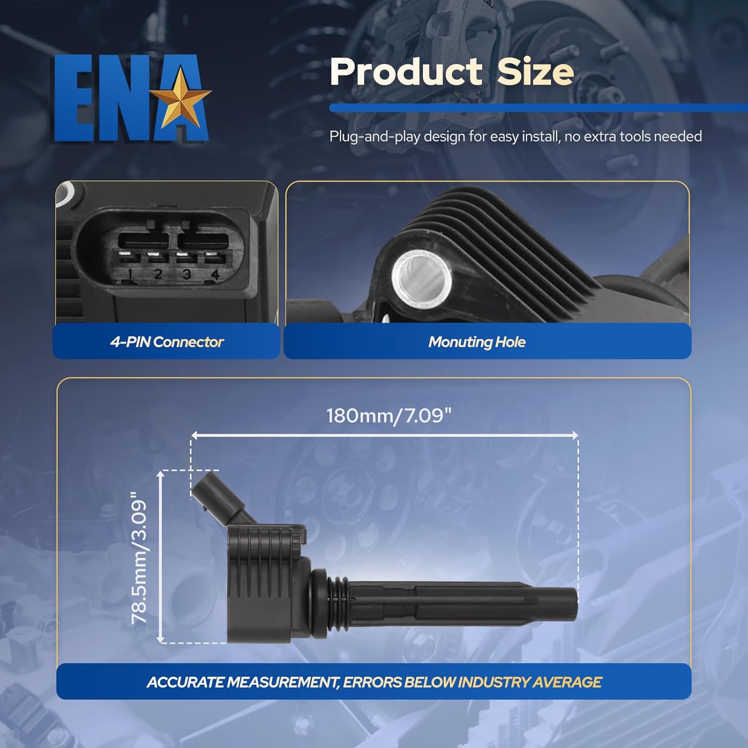 ENA Set of 4 Ignition Coil Pack Compatible with Volkswagen Audi A3 A4 A5 A6 A8 TT Quattro Q2 Q3 Q5 Q7 Q8 RS3 RS5 S3 S4 S5 S7 S8 Beetle Golf Jetta Passat 1.8L 2.0L Replacement For 06J905110G 06K905110K