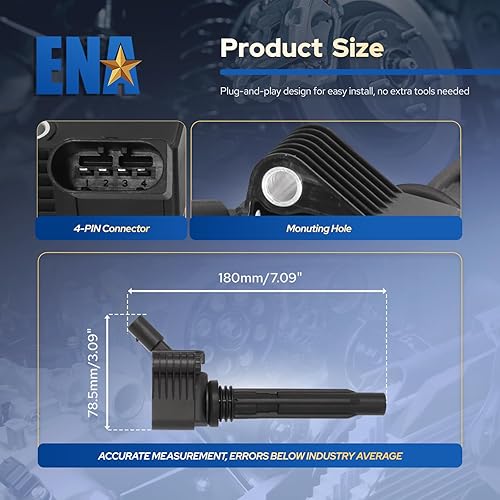 Miniatura 6 de ENA Juego de 4 bobinas de encendido compatibles con Volkswagen Audi A3 A4 A5 A6 A8 TT Quattro Q2 Q3 Q5 Q7 Q8 RS3 RS5 S3 S4 S5 S7 S8 Beetle Golf