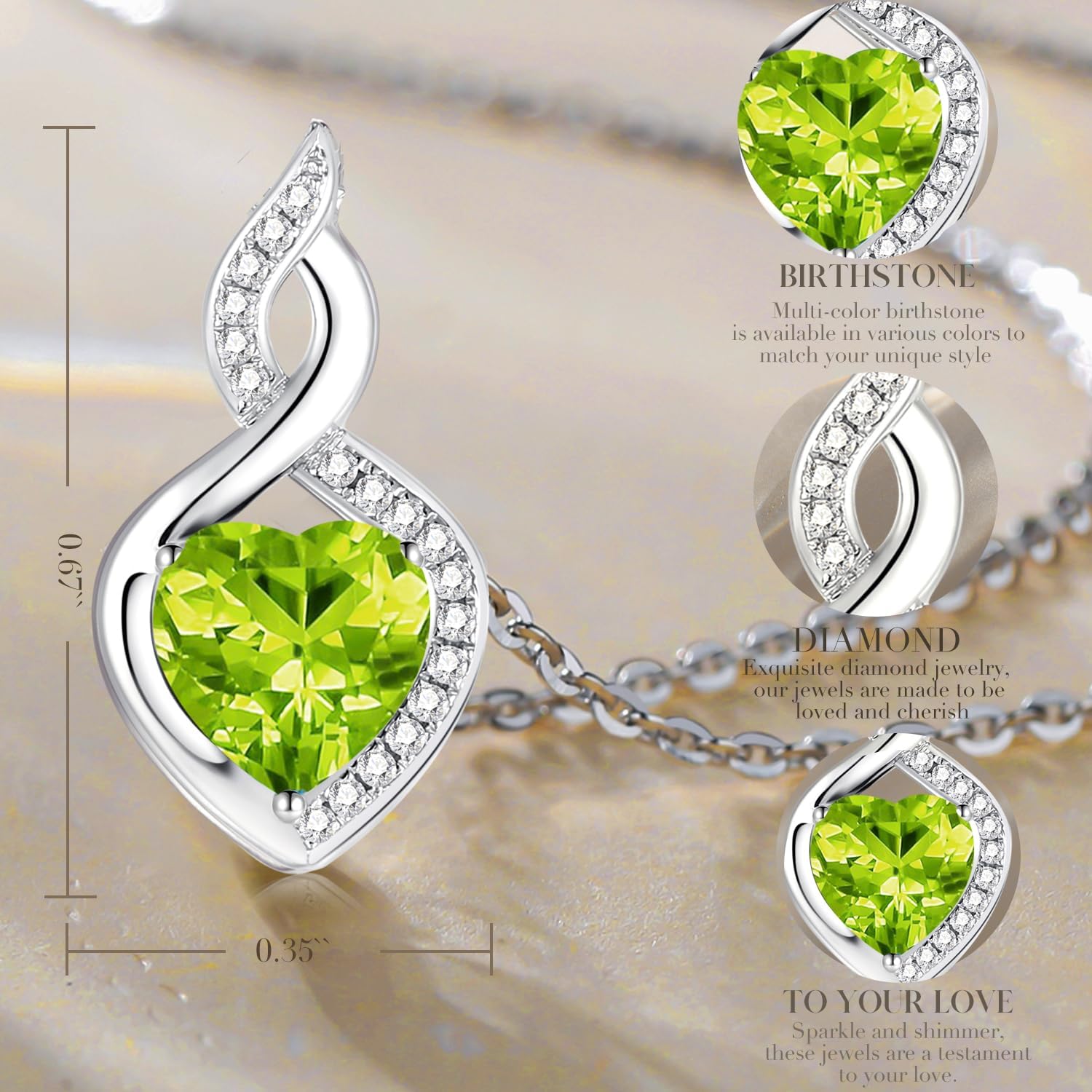 FANCIME 14K Solid White Gold Heart Birthstone Necklace with Diamond Pendent Birthday Gifts for Mom Women, Sterling Silver Chain 16" + 2" Extender - Image 3