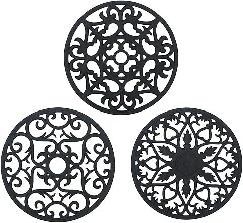 flintronic 3pcs Salvamanteles de Silicona, Sostenedor de Pote de Silicona Estera Antideslizante, Resistente al Calor, para Aislamiento, Asar, Hornear - Negro