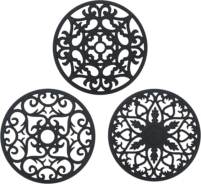 Flintronic Silicone Mat, 3 PCS Non Slip Silicone Coaster Set,Multi-Purpose Hot Pads, Spoon Rest, Cooking & Dining, Flexible, Durable, Dishwasher Safe Waterproof Heat Resistant Carved Hot Pad Coaster