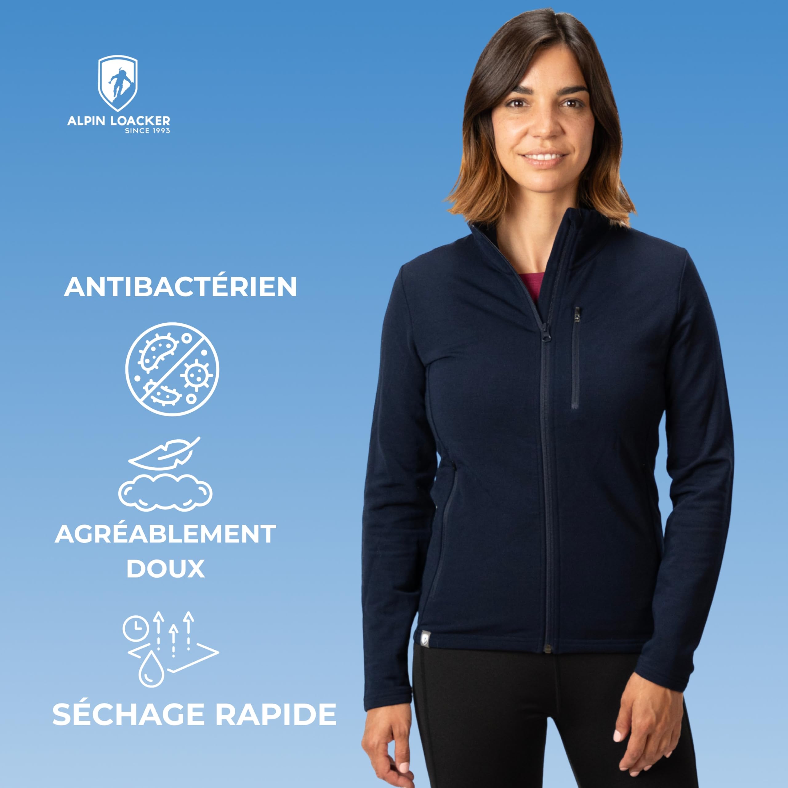 ALPIN LOACKER Veste mérinos pour femmes 270 g/m² pour l'extérieur et les loisirs
