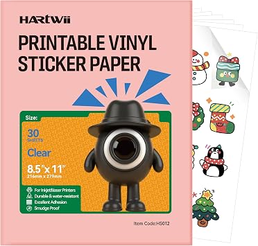 100% Clear Vinyl Sticker Paper 30 Pack, 8.5x11 Inches Transparent Printable Sticker Sheets for Inkjet Printer, Quick Drying, Vivid Colors, Tear Resistant Ideal for Crafts & Cutting Machines