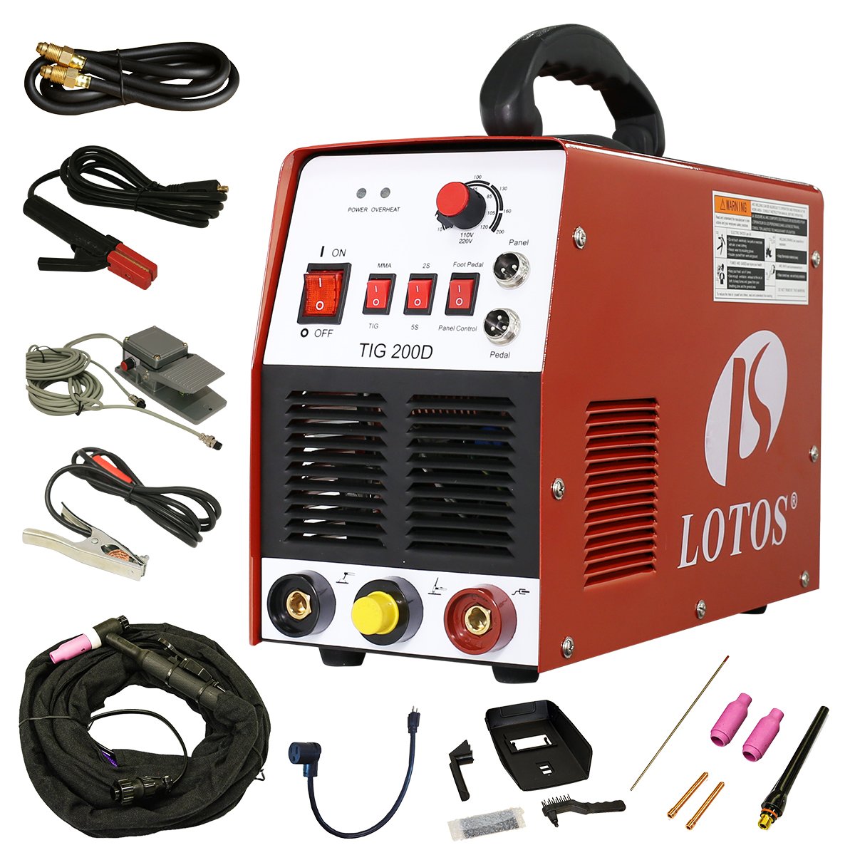 Lotos Technology TIG200D DC Tig/Stick Welder with Pedal-fit for Stainless Steel, Carbon, Copper and Other Color Metal, Blue/White