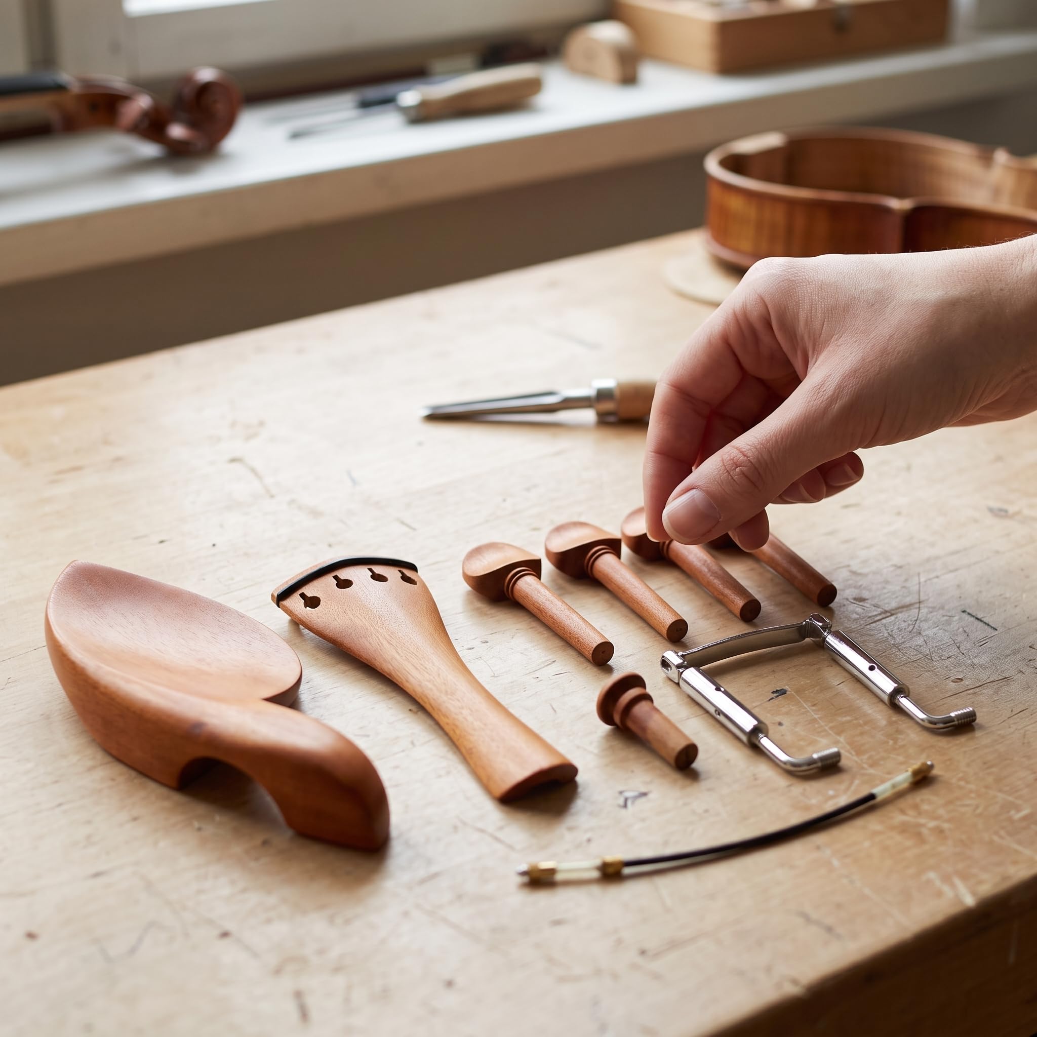Kit Accesorios para Violín 4/4 Azufaifo o – Mentonera, y Clavijas Afinación para Violín, style to 2, 4/4