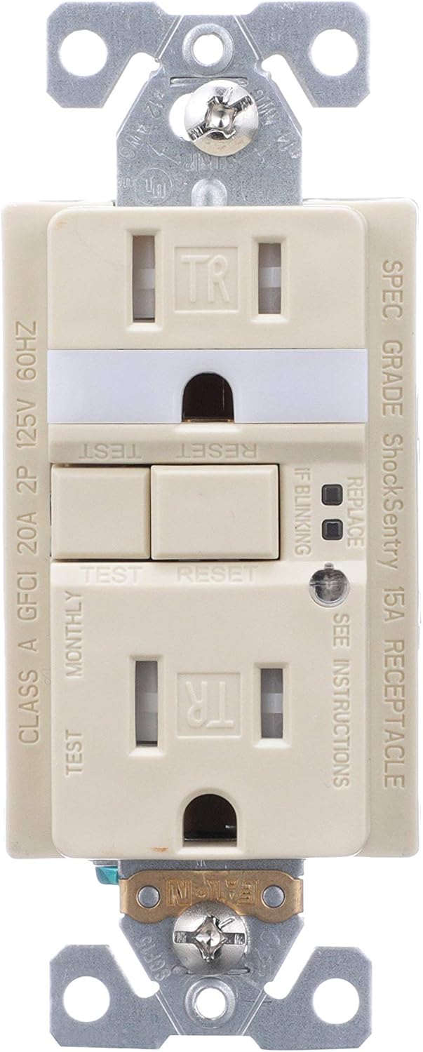 Eaton TRSGFNL15V-K 15 Amp 125V GFCI TR Duplex Receptacle with Night Light, Ivory