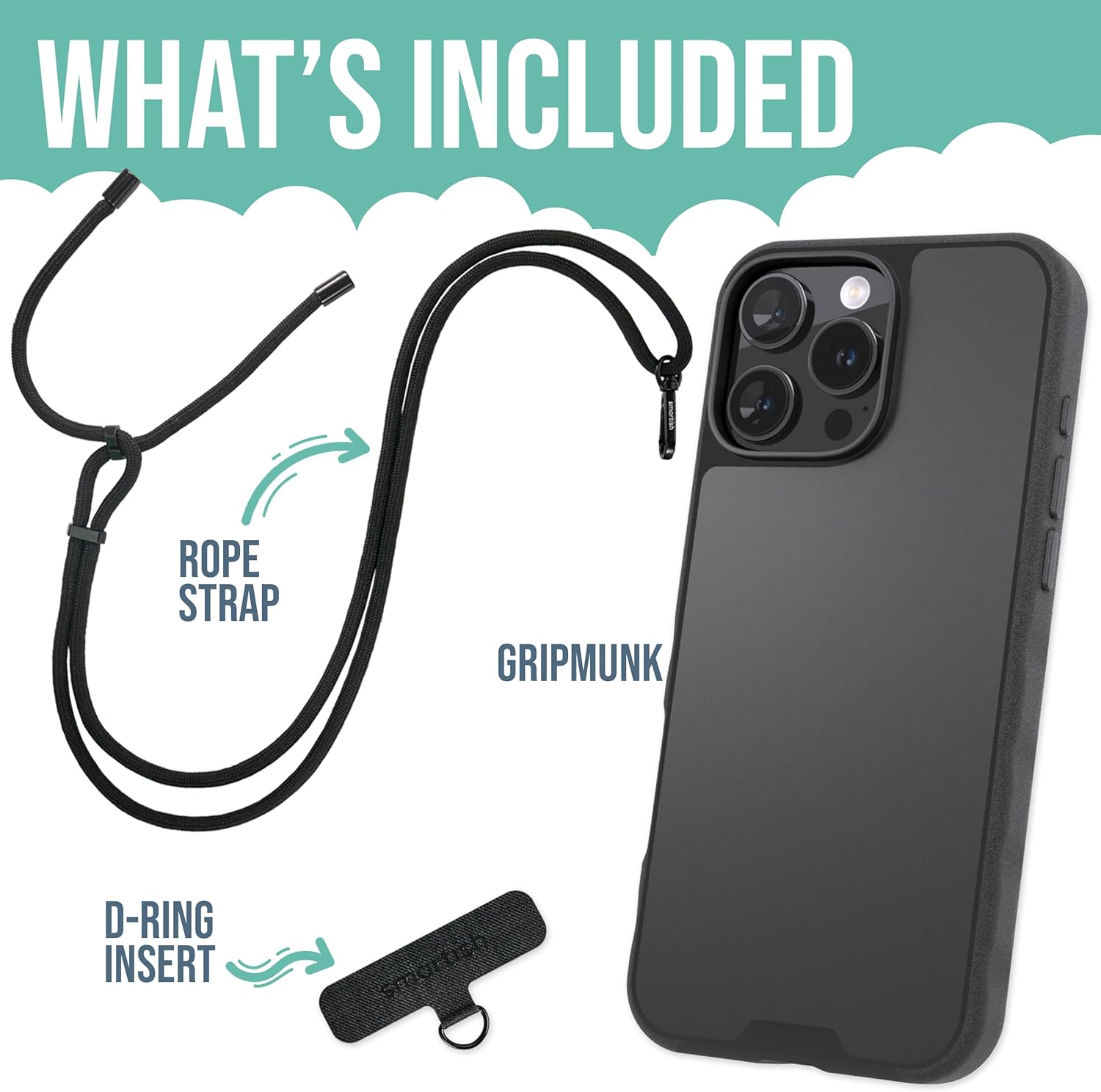 Smartish® iPhone 16 Pro Max MagSafe Case with Crossbody Lanyard Strap - Gripmunk - [Slim + Protective] Magnetic Slim Case with Universal Detachable Shoulder Neck Strap - Black Tie Affair