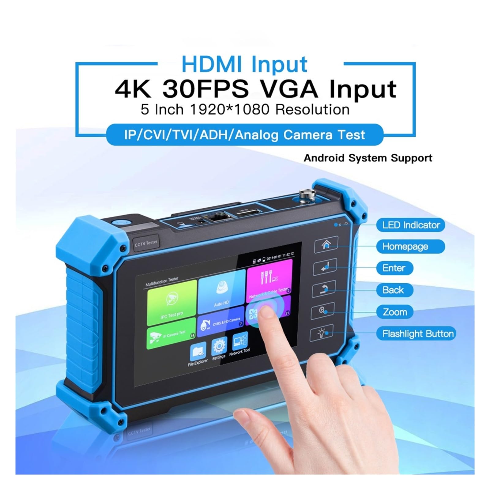 Tester per telecamera CCTV, monitor da 5,4 pollici 8 MP, telecamera IP AHD CVI TVI CVBS, display HD 4K, touch screen IPS, test di rete per sistemi di sorveglianza