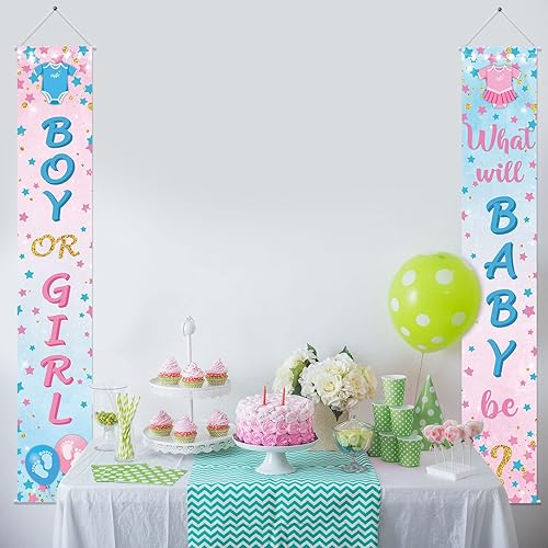 Miniatura 6 de Buryeah 2 piezas de decoración de puerta de revelación de género para niños o niñas, letreros de revelación de género para puerta, carteles de