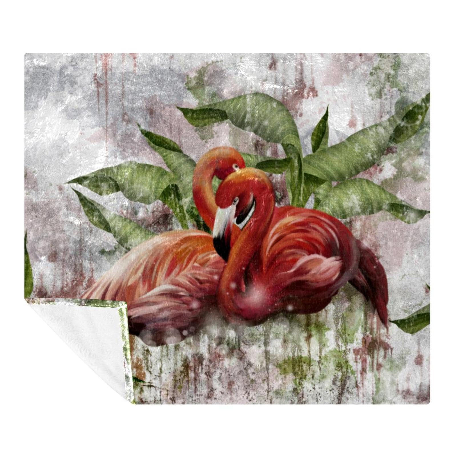 Couverture douce flamant rose style shabby chic pour cocooning sur canapé et voyage