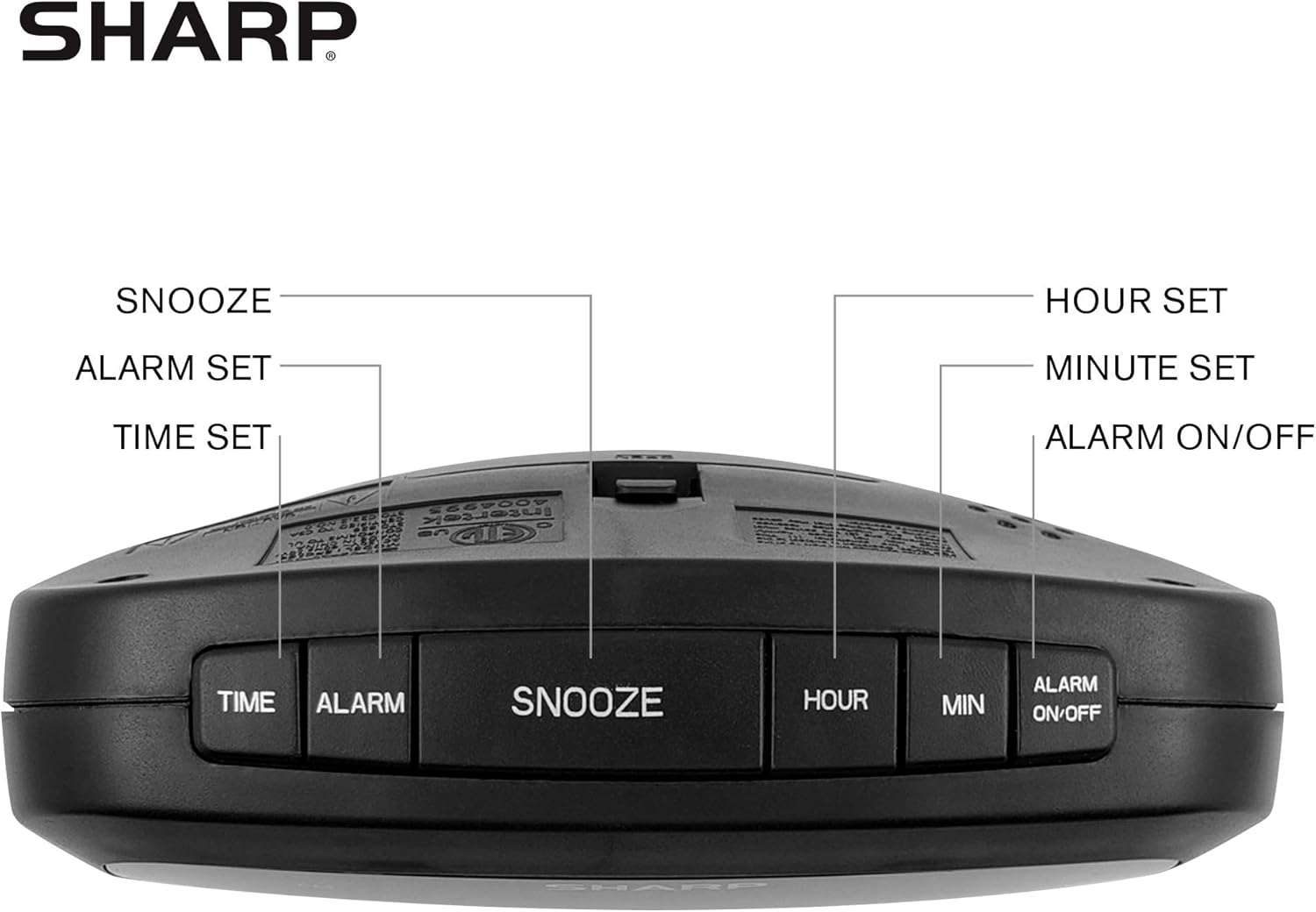 താഴെ view of Sharp Digital Clock showing battery compartment