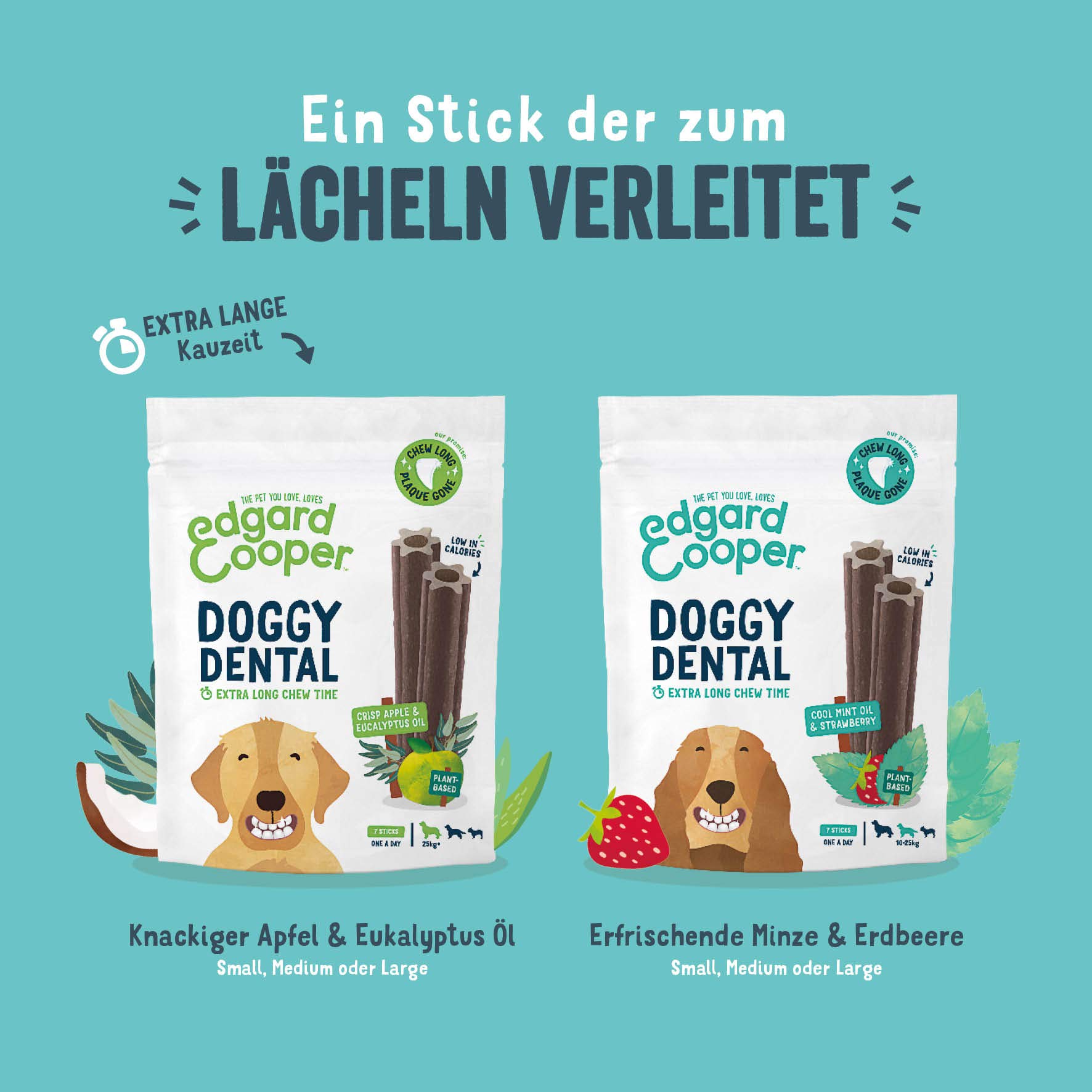 Edgard & Cooper Doggy Dental Sticks Lot de 8 paquets de 7 bâtons - haleine fraîche, dents fortes, mâcher longue durée (pomme et eucalyptus, petits chiens (1 pièce)