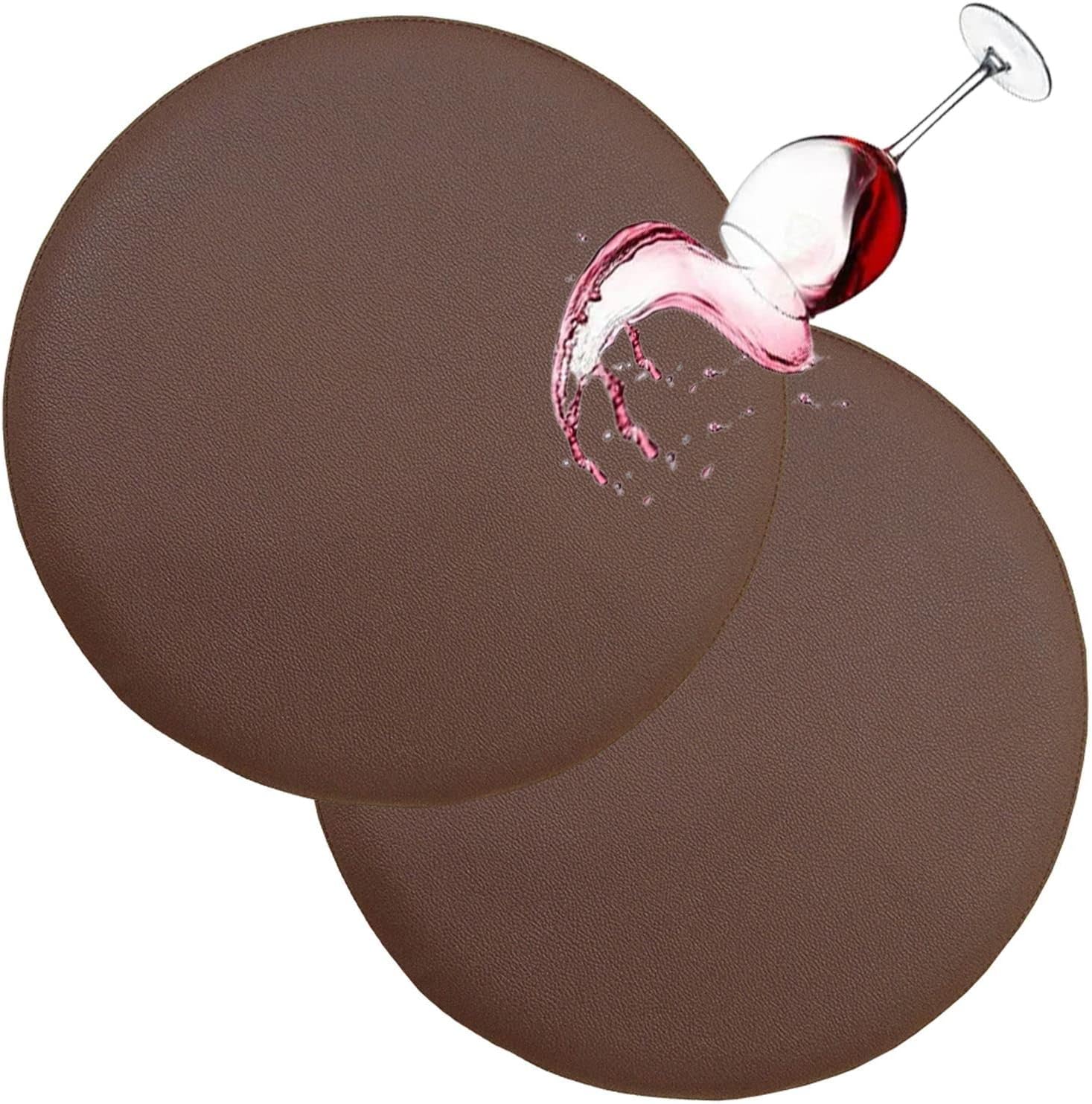 HFCNMY Stool Covers Round, 2 Pack Waterproof PU Round Bar Stool Covers with Elastic Bands Bar Chair Covers Bar Stool Seat Covers Washable Stool Cushion Slipcover for 17-18 Inch Chair(Coffee)