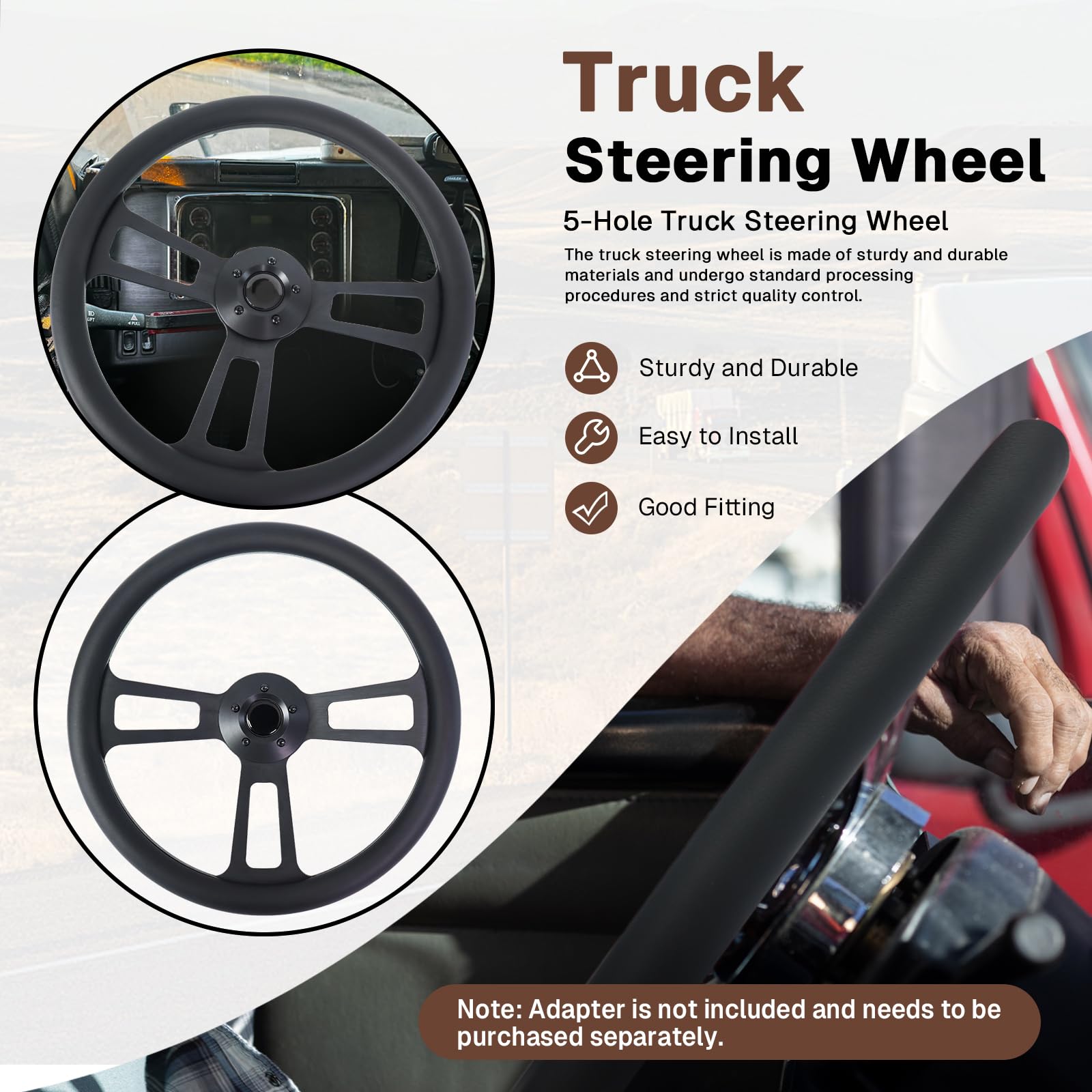 Semi Steering Wheel 18 Inch Wood & Aluminum Truck Steering Wheel Semi Steering Wheel 18 Inch Wood & Aluminum Truck Steering Wheel