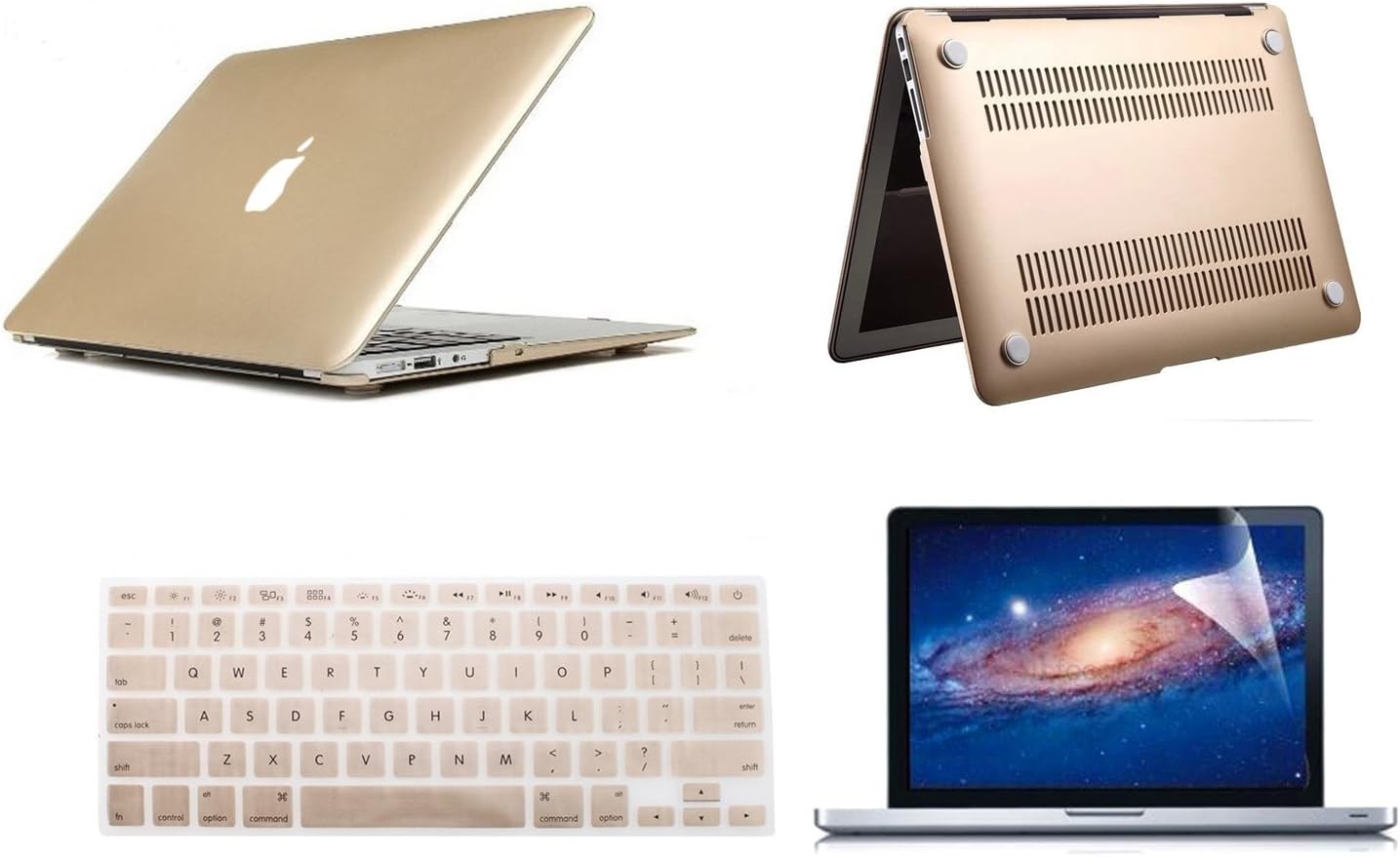 KLI See Thru Shell Case Cover + Keyboard Skin + Screen Protector - Champagne Gold - Rubberized for Macbook Air 13"