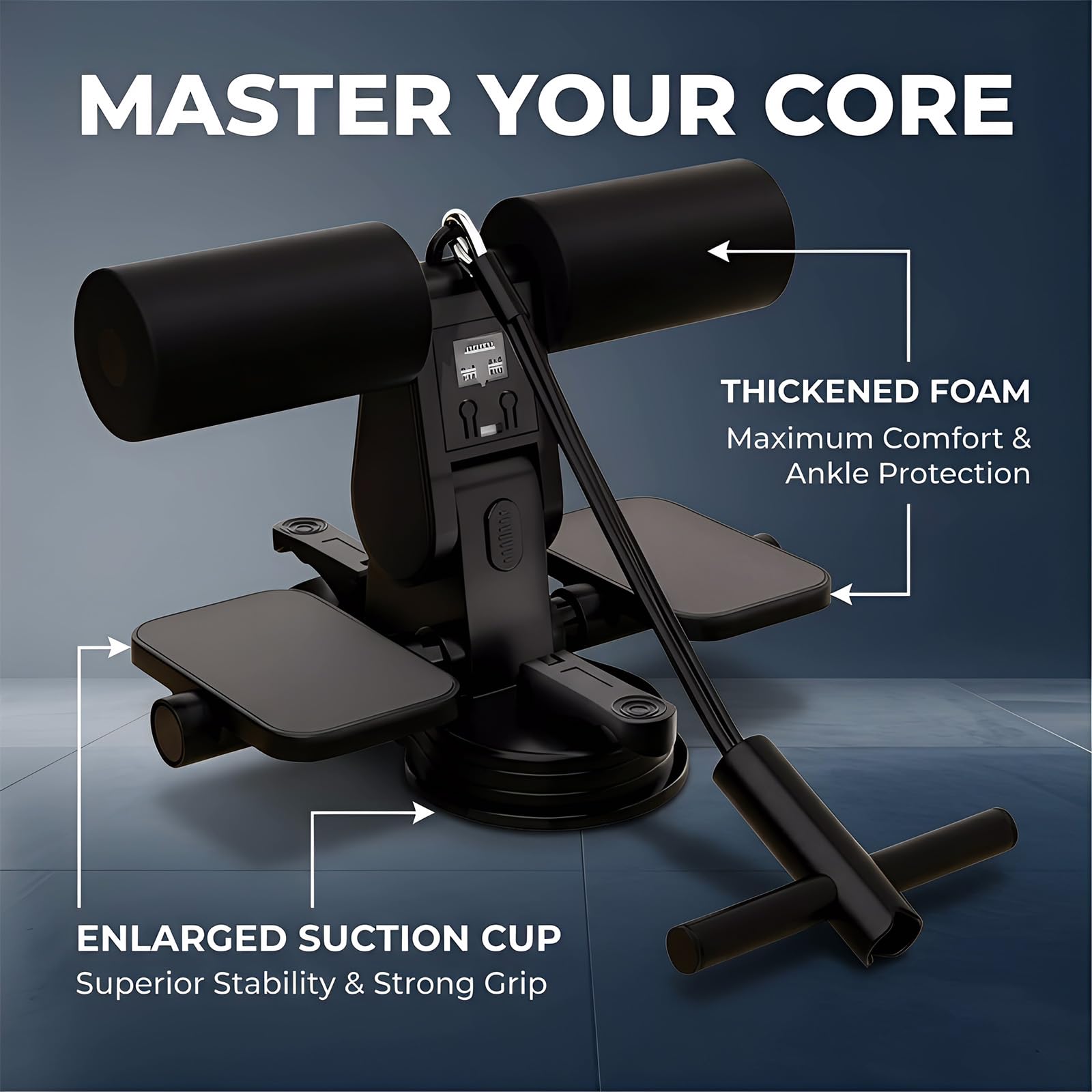 Sit Up Bar, Sit Up Bar, Attrezzo per l'allenamento con ventose e corda di trazione, Allenatore addominale regolabile con doppie ventose, Sit-Up Bar, strumento per la salute addominale per la casa