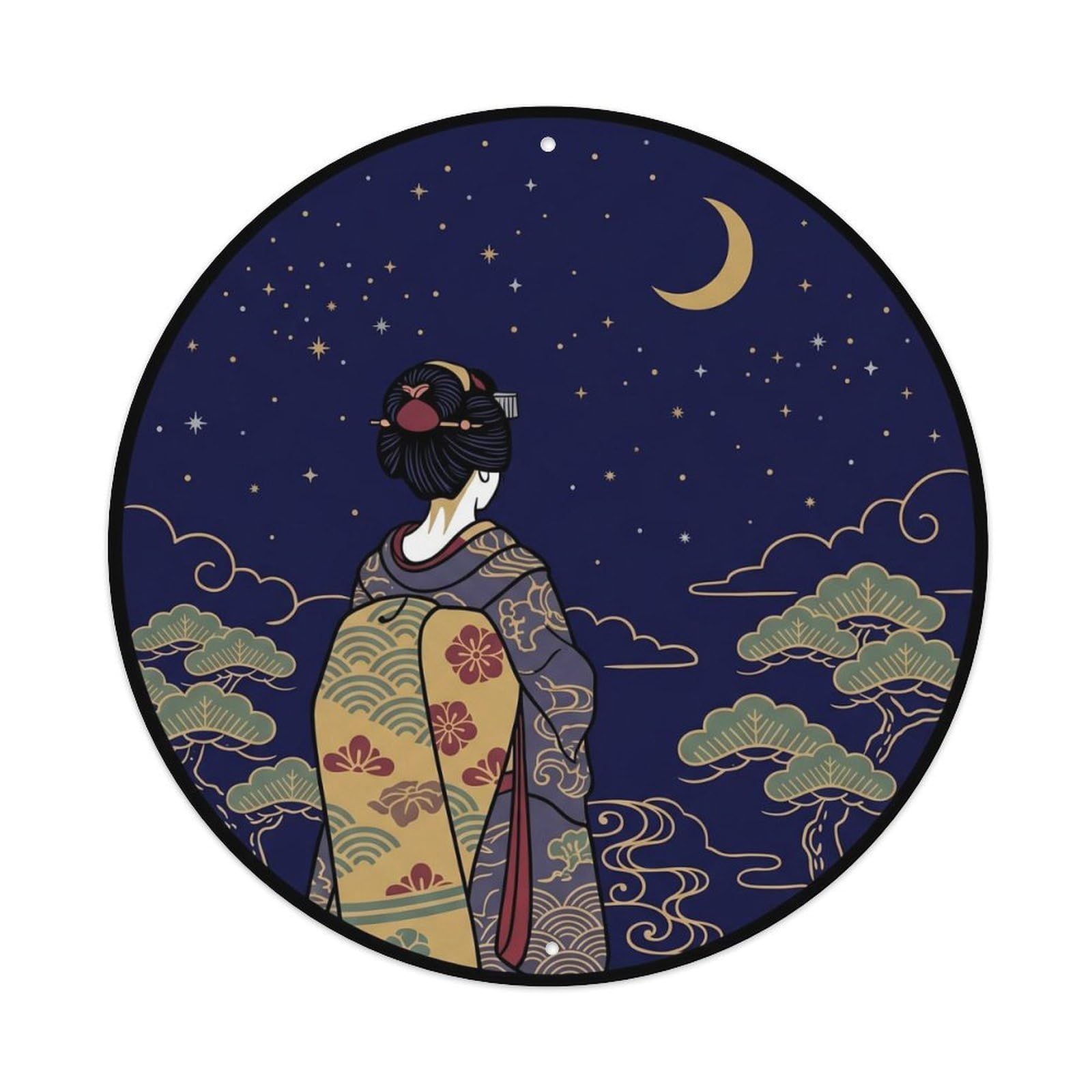 Galvaxio Style Japanese Kimono Woman Gazing Deep Night Stars Twinkling Metal Tin Sign