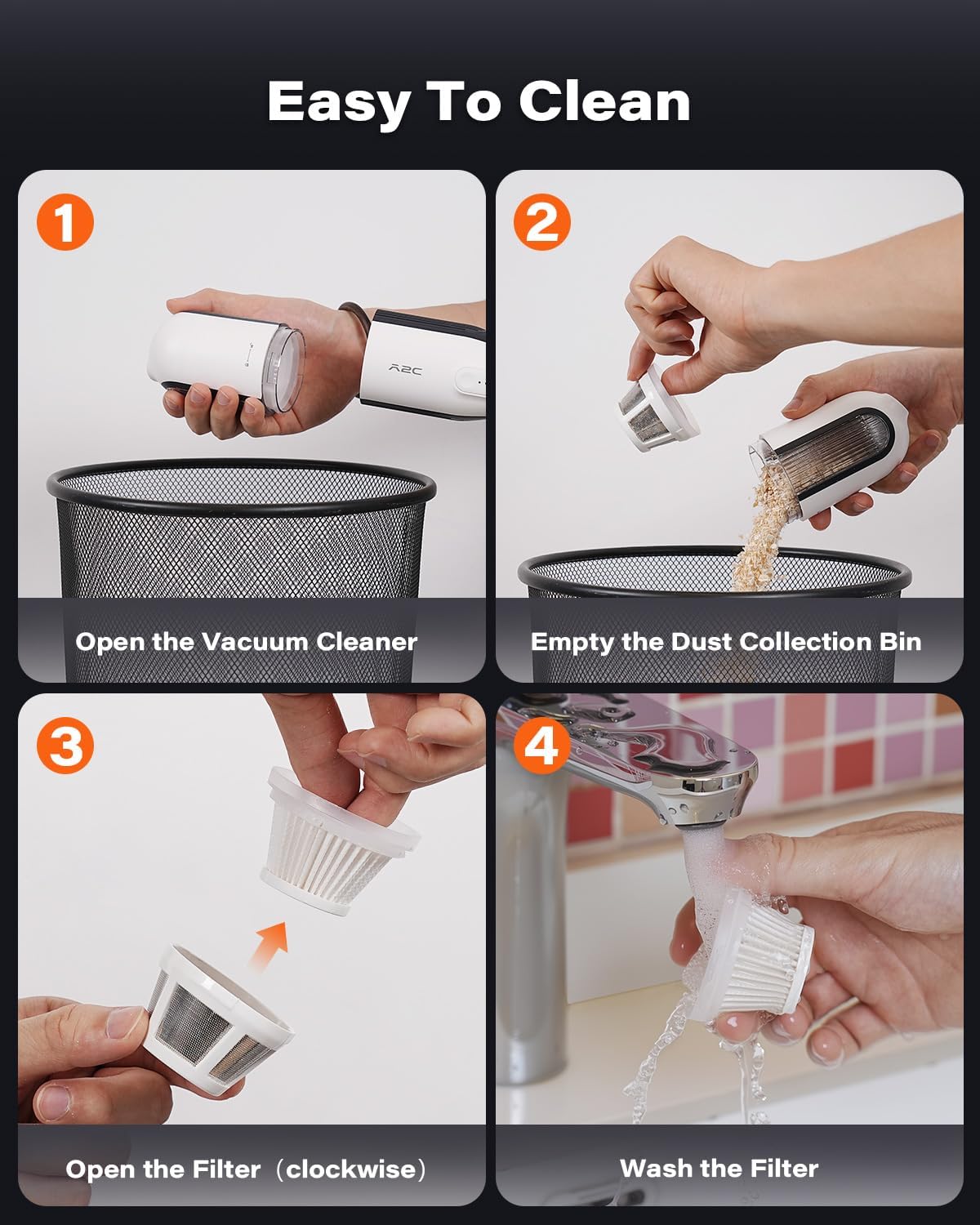 A2C Handheld Vacuum Cordless with 19000Pa Strong Suction, Mini Car Vacuum Cleaner with HEPA Filter, 2 Suction Modes, Multi-Nozzles, Portable Vacuum Cleaner for Home, Car, Office, Keyboards - Image 7