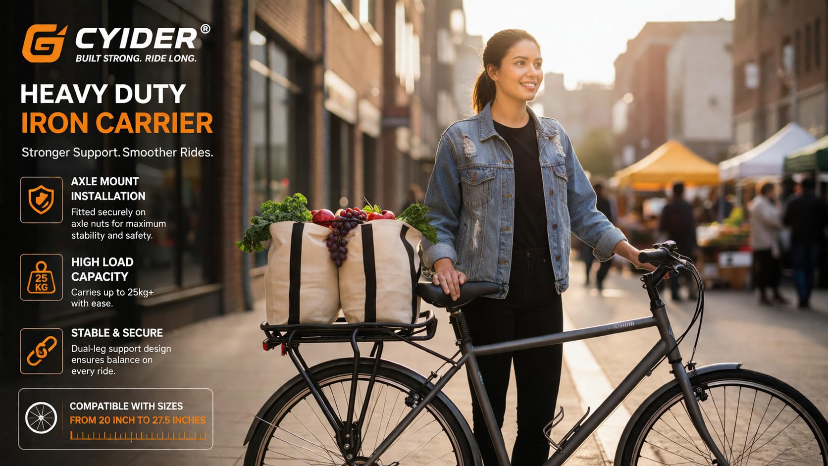 CYIDER Foldable Cycle Carrier for Bicycle | Black Rear Luggage Rack | 14 x 45 x 14 cm | Heavy Duty Iron Carrier | Easy Install Cycle Back Carrier for 20 to 27.5 Inch Cycles 3