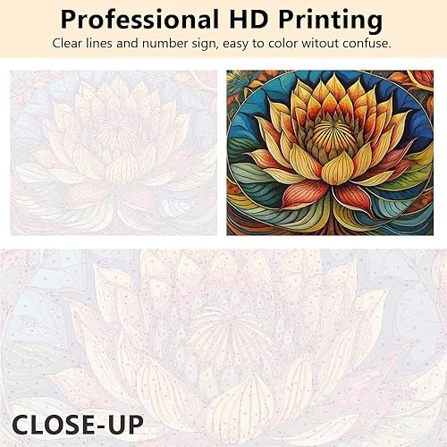 Miniatura 5 de TUMOVO Pintura por números para adultos, pintura en lienzo de loto gigante inferior para adultos, kits de pintura por números, mandala por números