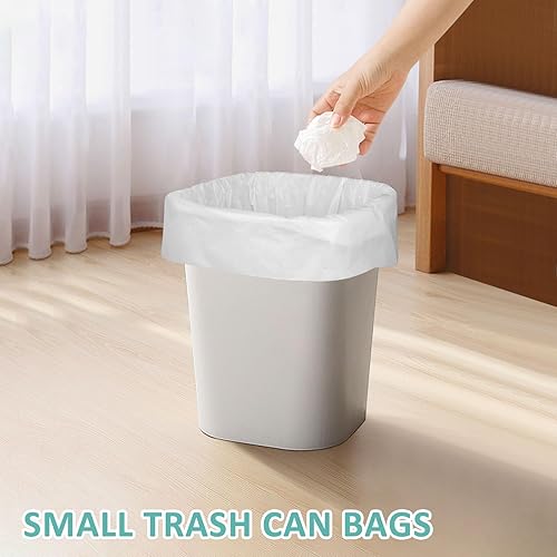 Miniatura 7 de Bolsas de basura de 4 galones, 110 bolsas de basura pequeñas para baño, bolsa de basura pequeña blanca para oficina, dormitorio, baño, automóvil,