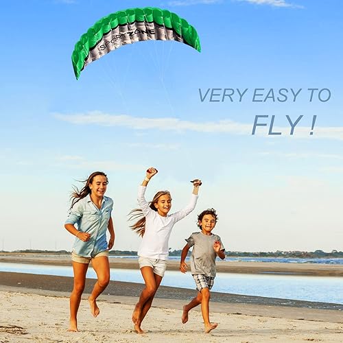Vista 24 de HENGDA KITE 2.5m Dual Line Stunt Parafoil Kites Soft Stunt Kite for Beach Blue with Flying Tool