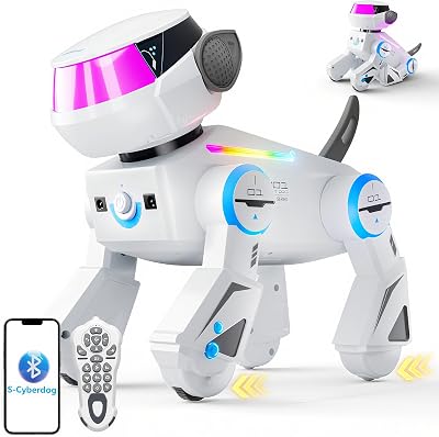 VATOS Ferngesteuerter Roboter Hund für Kinder, Programmierbarer Roboterhund mit Bluetooth und LED-Augen, Singen Tanzen USB Wiederaufladbarer Roboterhunde Spielzeug für Jungen Mädchen ab 3-10 Weiß