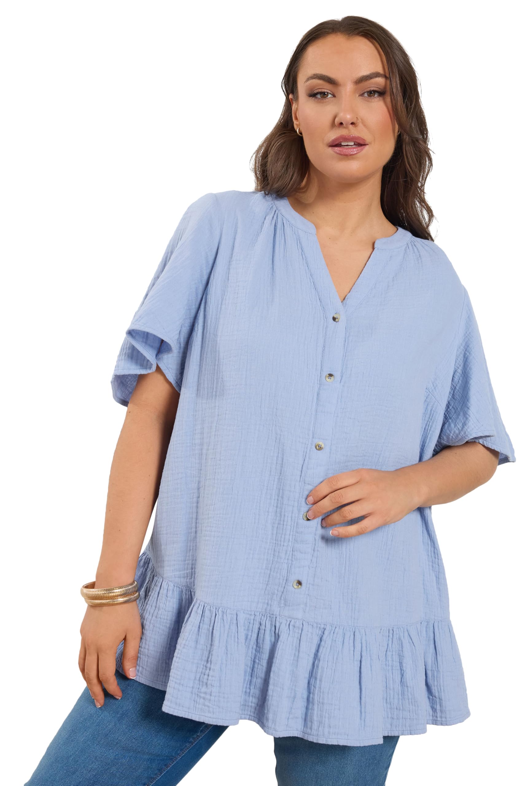 Yours Women's Light Blue Cheesecloth Button Through Top In | : Size 20